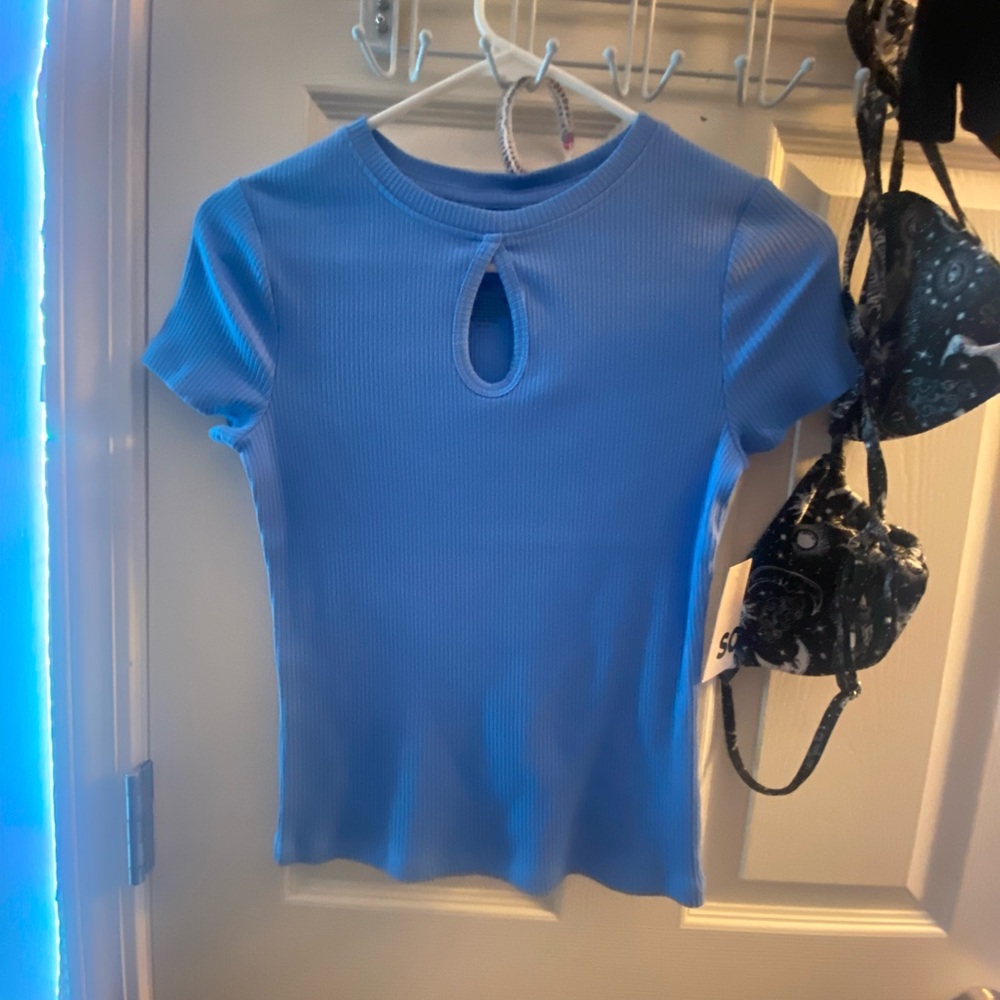 Blue Ribbed Women's Top